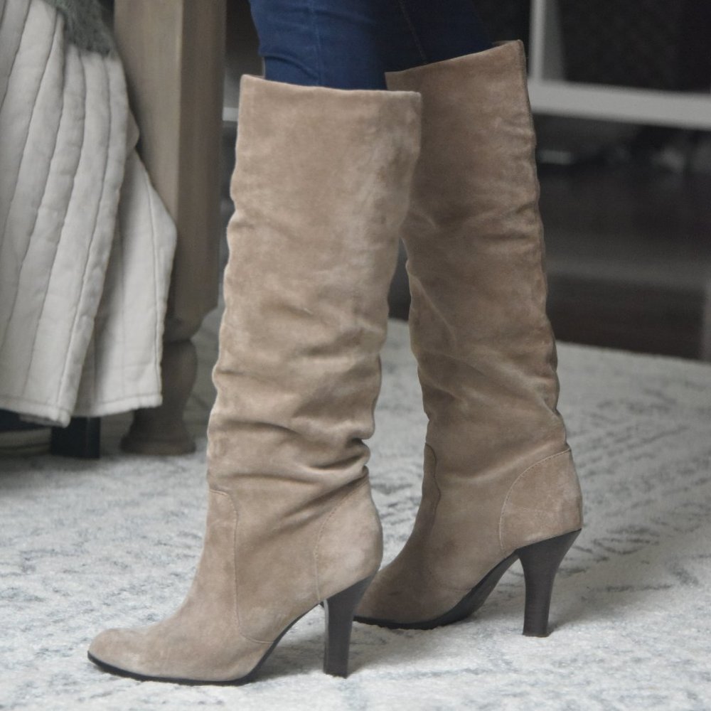 SOFFT shoes Slouch pull on Tall knee BOOTS Genuine Suede leather tan beige 9